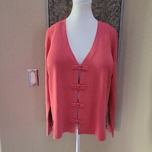 Chico's Design Women's Coral Cardigan Sweater with Bow Accents